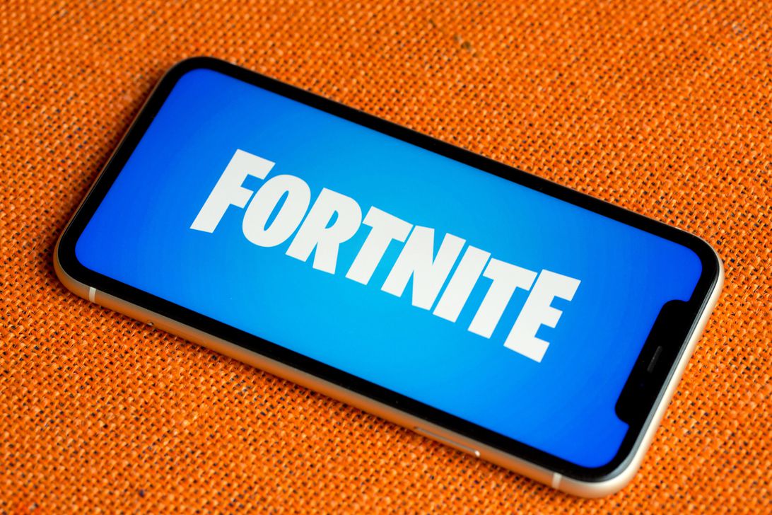 Fortnite logo on a phone screen