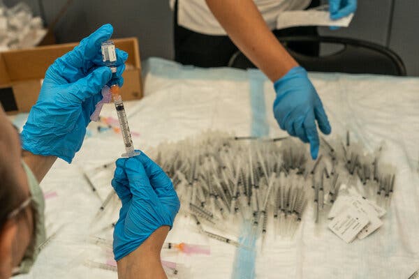 Doses of the Johnson &amp; Johnson vaccine being prepared in Houston last week.