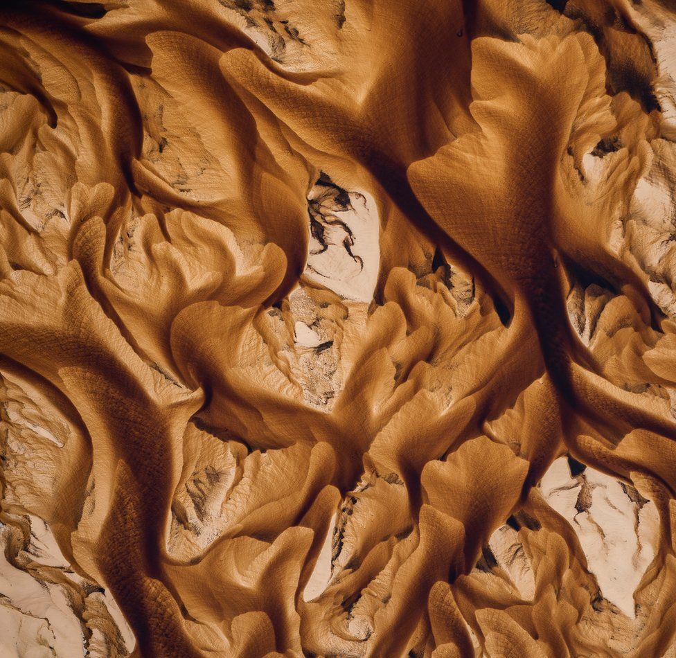 An aerial view of mineral deposits on the ground