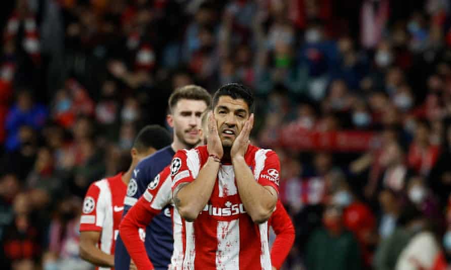 Atletico Madrid’s Luis Suarez looks dejected after the match.