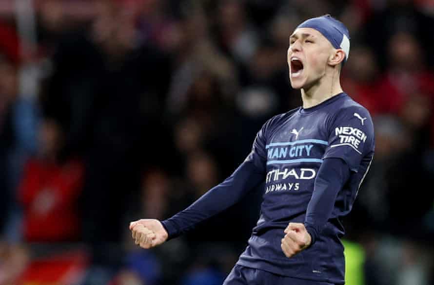 Manchester City’s Phil Foden celebrates after the match.