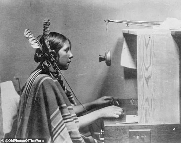 A native American telephone and switchboard operator was busy at work in Montana in 1925, well before people had personal phones , with the first mobile invented in 1973