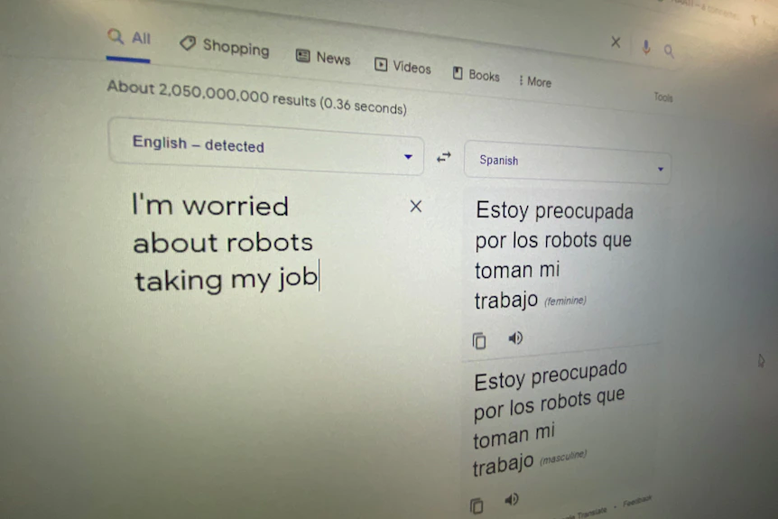 words on screen saying 'i am worried about my job being taken over by robots'