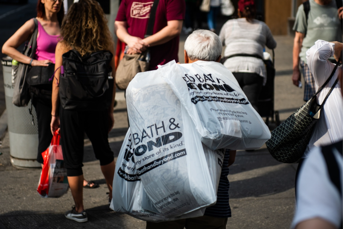 A shopper carries Bed Bath & Beyond bags in New York