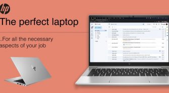 HP laptop with macOS screenshot