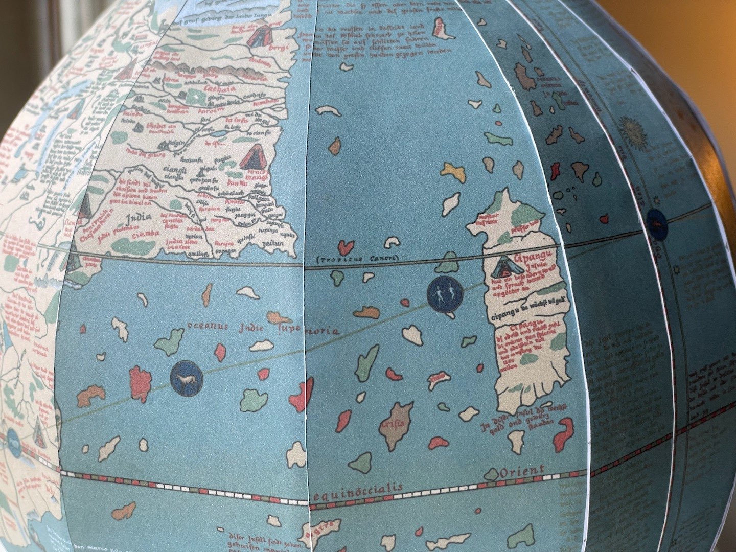 Photograph of the paper globe, showing India and Japan.