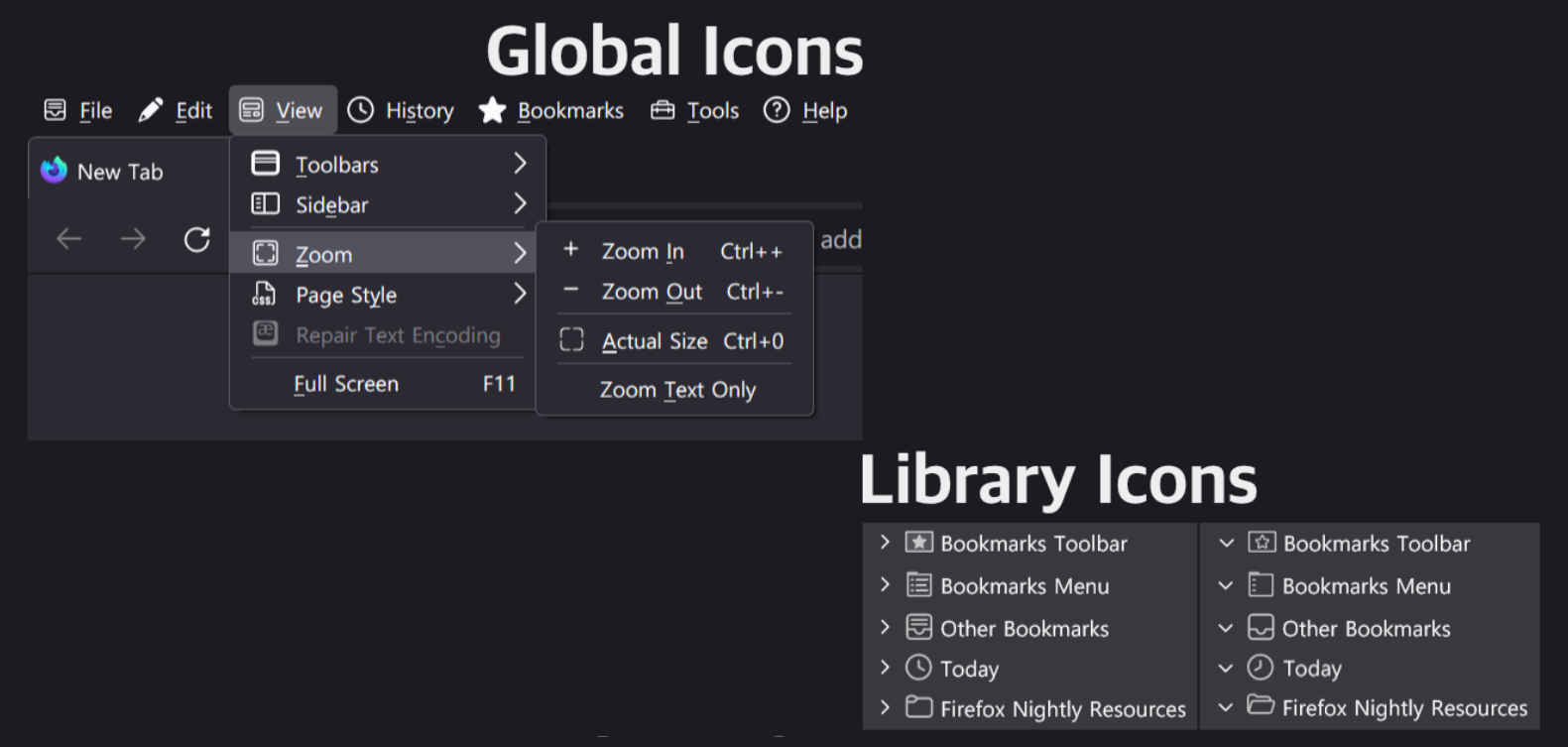Global and library menu