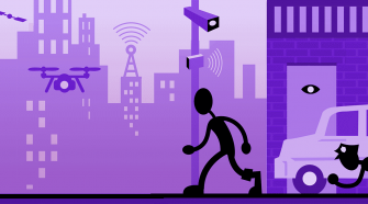 A cityscape with surveillance
