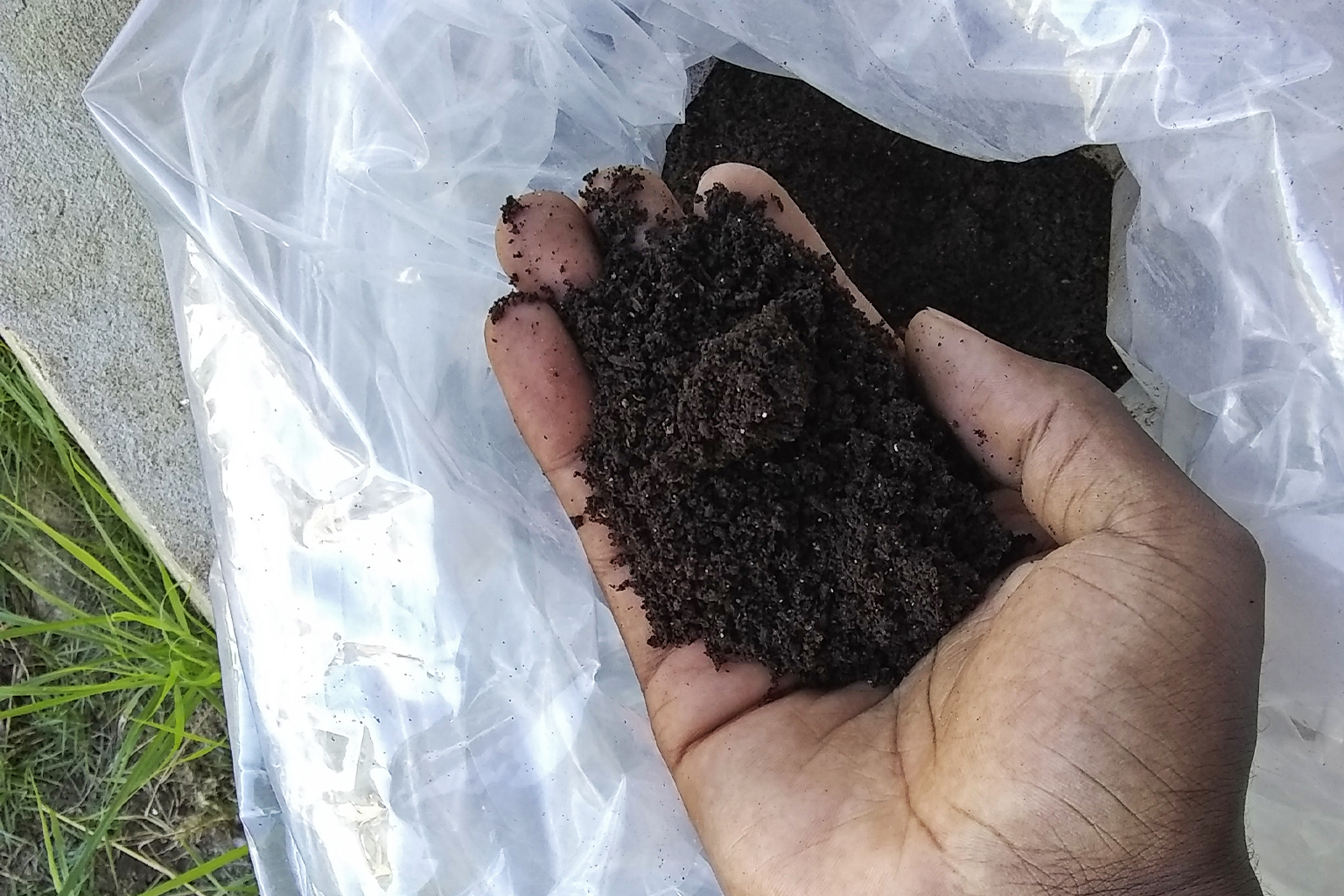 The components of sargassum leftover from Red Diamond's biostimulant are made into soil compost.
